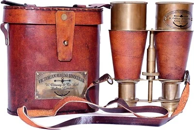 Nautical Victorian Marine Brass Leather Binocular Coating Blue Lens Opera Glasse - Image 1 of 2