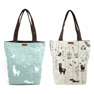 Nuevo Bolso de Compras 2 Piezas Chala ECO TOTE Blanco Verde Regalo de Vacaciones Llama Gato Perro etc. Foto 1 de 4