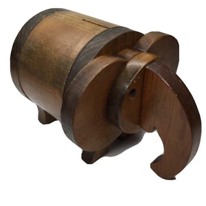 Vintage Wooden Elephant Piggy Bank Coin Money 9 x 6.5 Inches - Picture 1 of 12