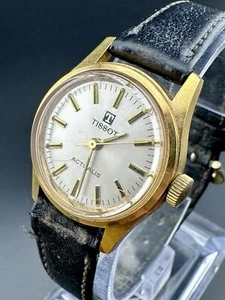 Rare And Working TISSOT ACTUALIS Ladies Mechanical Watch Gold Case Black Band F1 - Picture 1 of 12
