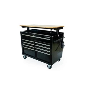 46 in. x 24.5 in. D 9-Drawer Mobile Workbench Adjustable Wood Top Gloss Black - Picture 1 of 12