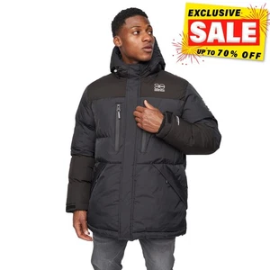 Crosshatch Squadage Panel Mens Quilted Puffer Desinger Coat Jacket Black - Picture 1 of 5