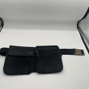 GUCCI GG Canvas Sherry Line 28566 Shoulder Bum Bag Fanny Pack Black Canvas - Picture 1 of 13
