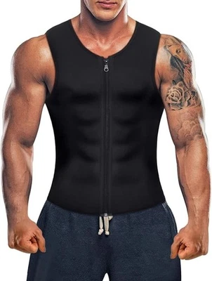 Men's Neoprene Body Shaper Zipper Waist Trainer Sauna Sweat Weight Loss Vest Top - Image 1 of 4