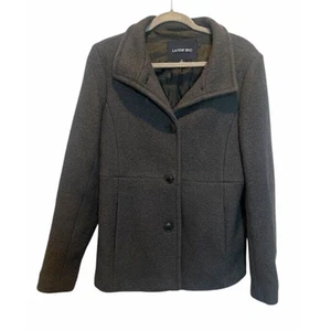 Lands' End Button Up Coat Jacket Womens Size 10 Grey Wool Blend Peacoat Office - Picture 1 of 6