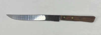 Cuchillo de talla vintage 8” borde dentado acero inoxidable 5” mango de madera Japón Foto 1 de 4