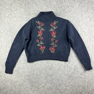 Maglione Meadows Filbert maglia lana donna 2 blu ricamato floreale grosso crop - Foto 1 di 12