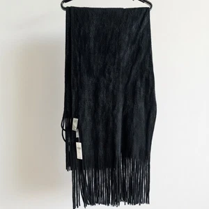 New Anthro Blanket Scarf Black Fringed Wide Soft Knit Acrylic Oversized Wrap - Picture 1 of 8