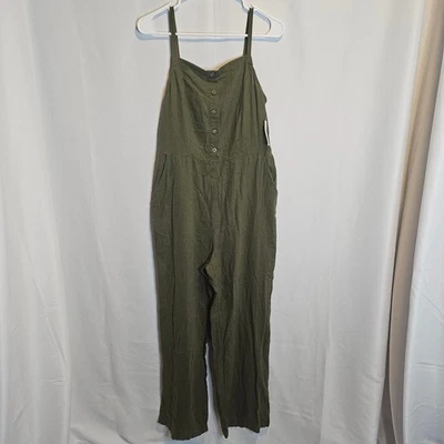 Old Navy Womens Jumpsuit Button Front Sleeveless Olive Green Size S Tall NEW - Image 1 of 4