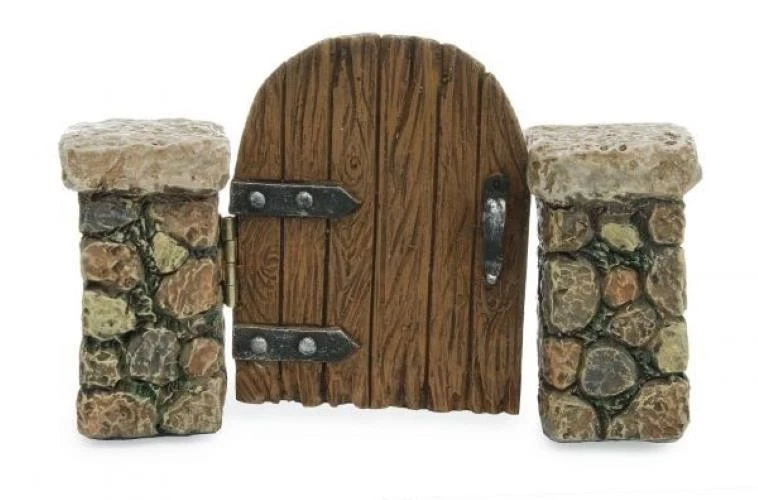Miniature Fairy Garden Wooden Gate Pick w/ Cobblestone Pillars - Buy 3 Save $5 - Image 1 of 1