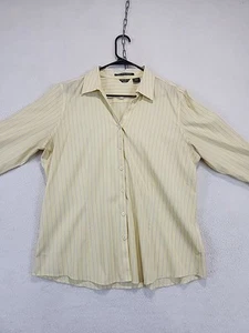 Eddie Bauer Dress Shirt Women XL Yellow Striped Stretch Wrinkle Resistant Office - Picture 1 of 9