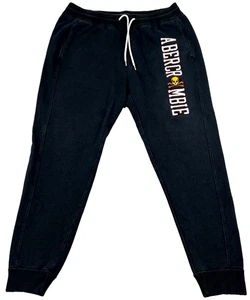 Abercrombie & Fitch Sweatpants Mens XL Black Lined Logo Tapered Leg Drawstring - Picture 1 of 11