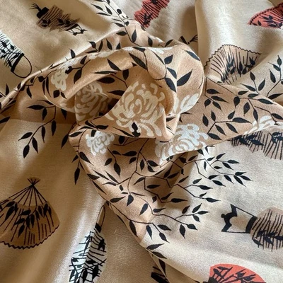 Vintage Faith Austin Silk Handkerchief Lanterns Fans Scarf Signed Square 21”x21” - Image 1 of 4