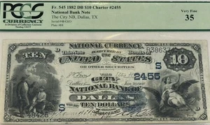 1882 $10 National Bank of Dallas, CHTR #2455, FR#545 - PCGS VF35 Exceptional - Picture 1 of 2