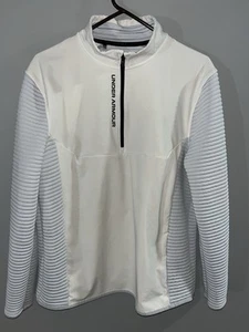 Under Armour Golf 1/4 Zip Ribbed Pullover Jacket Off-White Gray Mens M (Tag L) - Picture 1 of 8