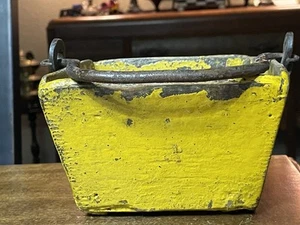 6"x6"x3.5" Old Mustard Yellow Wood Box W/Metal Ironwork Primitive - Picture 1 of 9