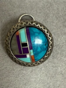 Vintage Multicolor Edelstein Inlay Sterlingsilber Mode Charm Anhänger 4545 - Bild 1 von 2
