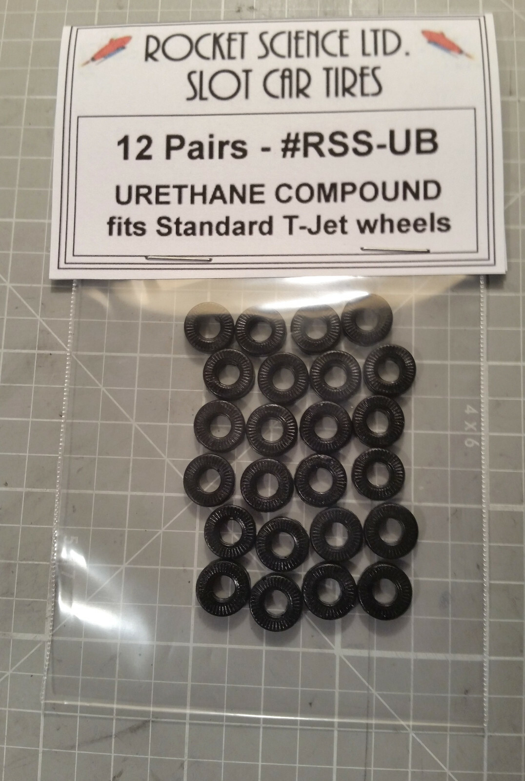 TJET 6 PR HO SLOT CAR HUBS & NEW TIRES. FROM MODEL MOTORING FITS