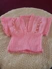 Knitted Baby Jumper In Pink Size 6 To 12  Months Approx. New With Pearl Detail.