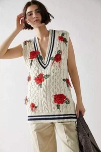 Free People-Good Karma-Warm Cotton Knit Vest/Tank in Gardenia Roses Size M -NWOT - Picture 1 of 7