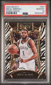 2023 Panini Select Mikal Bridges Zebra Prizm Mezzanine #367 PSA 10 GEM MINT POP1 - Picture 1 of 2