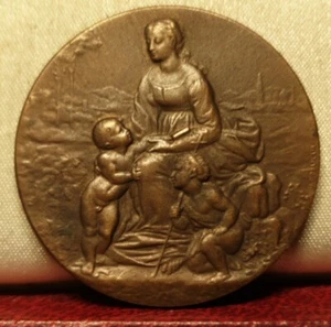 1930 BRONZE ART NOUVEAU MEDAL by CHAPLAIN 32mm belle jardinière - Picture 1 of 3