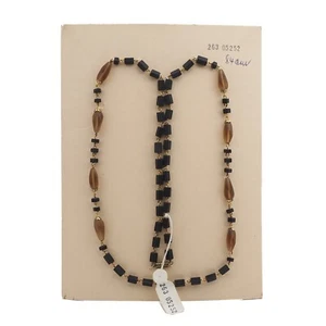 Vintage Czech link necklace black pentagon bugle frost topaz glass beads 33" - Picture 1 of 3