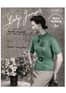 1930's Pretty Sweater with Flower Trims and Belt Knitting Pattern - Picture 1 of 1