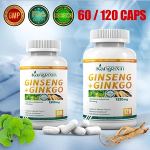 Extracto de Ginkgo Biloba Ginseng Rojo Panax 60/120 Cápsulas Alta Resistencia Enfoque Energético - Imagen 1 de 18