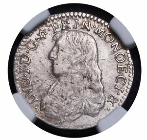 1665, Monaco (Principality), Louis I. Silver 5 Sols (1/12 Ecu) Coin. NGC AU-53! - Picture 1 of 4