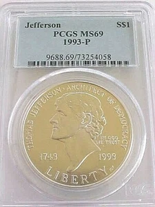 1993 P $1 Jefferson Silver Commemorative Dollar PCGS MS69 - Picture 1 of 3
