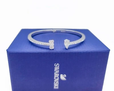 NUEVO 100% SWAROVSKI Rodio Pavé Blanco Atraer Cristal Brazalete Abierto 5556912 Foto 1 de 4