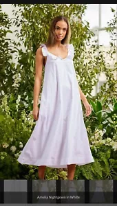 LAKE Pajamas Poplin Amelia Nightgown Pajama Dress in White Women's XL - Picture 1 of 5