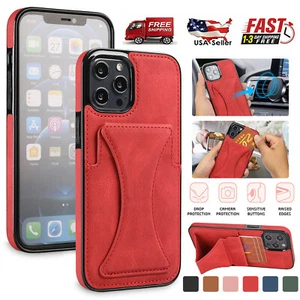 For iPhone 14 15 13 12 11 Pro Max XS XR 87+ Card Pocket Case Leather Stand Cover - Picture 1 of 55