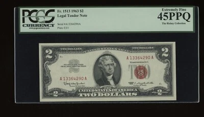 DBR 1963 $2 Legal Fr. 1513 PCGS 45 PPQ Serial A13364290A - Image 1 of 2