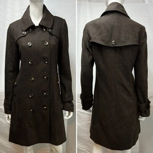 BCBGeneration Women's M Brown Wool Double Breasted Long Overcoat Jacket Pea Coat - Picture 1 of 8