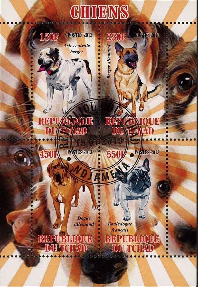 Dogs Stamp French Buldog German Dog German Berger Souvenir Sheet MH - Image 1 of 4