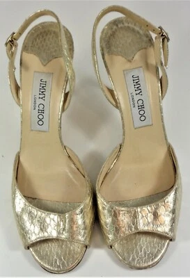 Jimmy Choo Mujer Dorado Serpiente Repujado Eslinga Trasera Puntera Abierta Tacones EU 37.5 (US 7) Foto 1 de 4