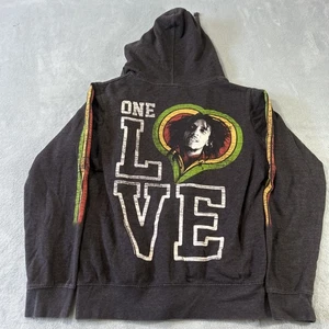 Vtg Bob Marley Zion Hoodie Womens Large One Love Rasta Heart Vintage Broken Zip - Picture 1 of 13
