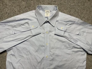 Brooks Brothers Shirt Mens 16-34 Blue Slim Fit Non Iron All Cotton Dress Pocket - Picture 1 of 9