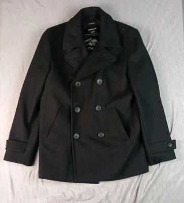 Jaqueta casaco Claiborne masculina peito duplo tamanho pequeno preta mistura de lã - Imagem 1 de 4