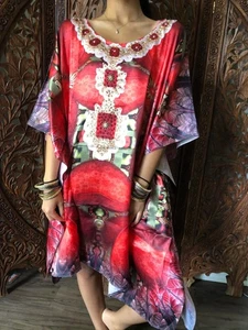 Vestido Caftán Corto Rojo, Suave Bohemio Joyas Cubierta de Playa 3XL - Imagen 1 de 1