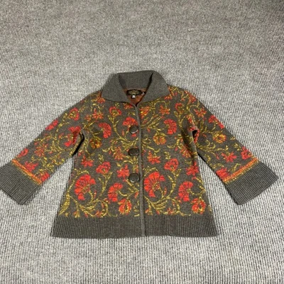 Suéter de diseño islandés para mujer pequeño gris cárdigan mezcla de lana nórdico floral AOP Foto 1 de 4