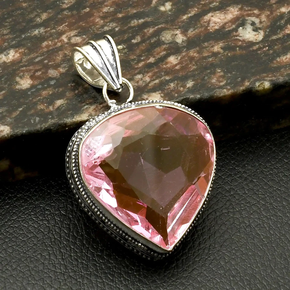 Colgante de diseño antiguo hecho a mano étnico de piedras preciosas de topacio rosa joyería 2,2" AP-20492 Foto 1 de 1