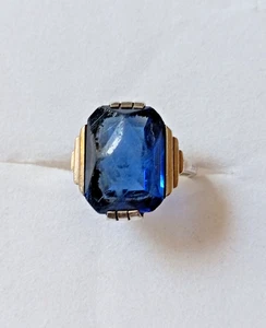Sterling Silver 925 Vintage Blue Glass Ring size K - Picture 1 of 8