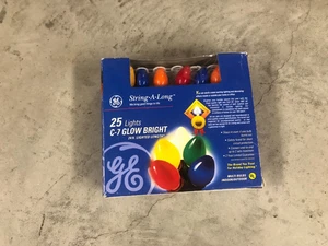 GE Glow Bright 25ct C-7 Christmas Light Set Green Wire Indoor/Outdoor Multi - Picture 1 of 4