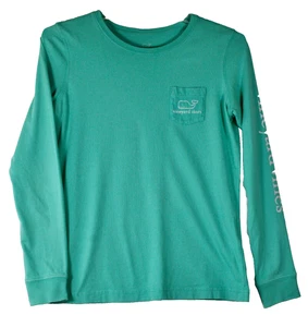 Vineyard Vines Damen XS Langarm T-Shirt Oberteil Aqua Grün Weiß Logos - Bild 1 von 5