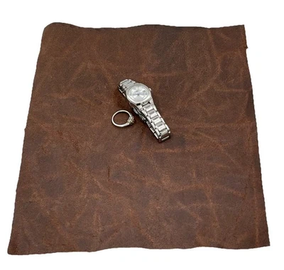 Genuine Exotic Distressed Brown Water Buffalo Leather Travel Jewelry - 10" x 10" - Image 1 of 3