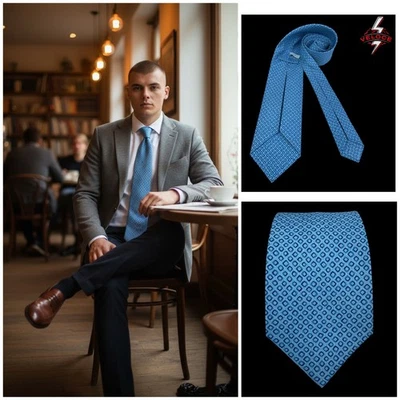 Corbata de seda de lujo geométrica azul BVLGARI hecha en Italia 59’’ x 3,75’’ nueva sin etiquetas  Foto 1 de 4