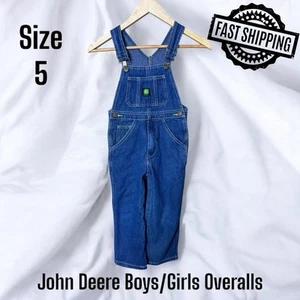 John Deere Blue Denim Bib Overalls Boys Girls Size 5 Farm Farming Workwear jeans - Picture 1 of 6